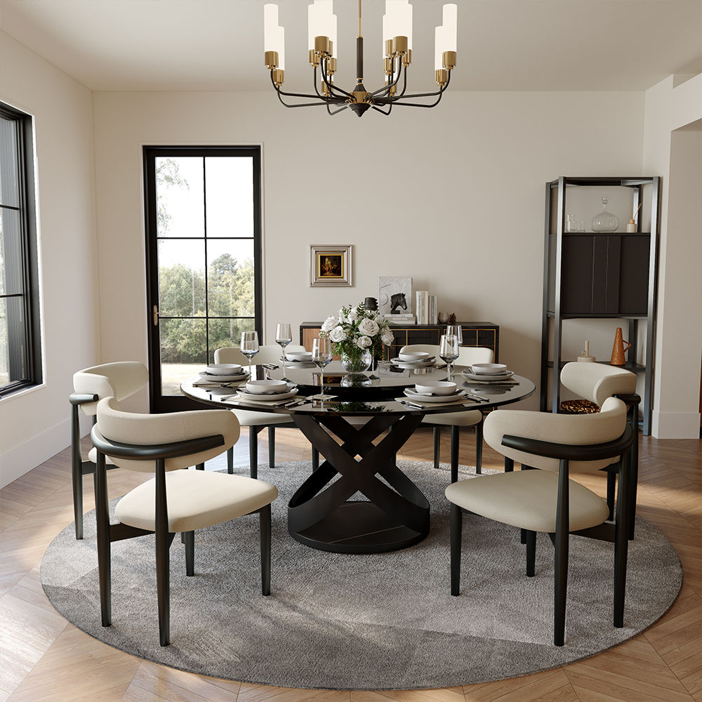 Round Gray Tempered Glass Dining Tables