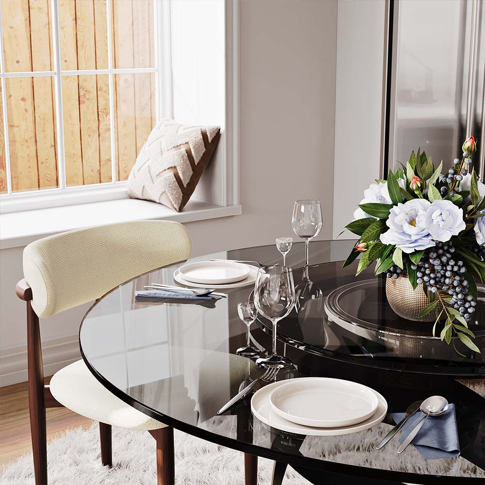 Round Gray Tempered Glass Dining Tables