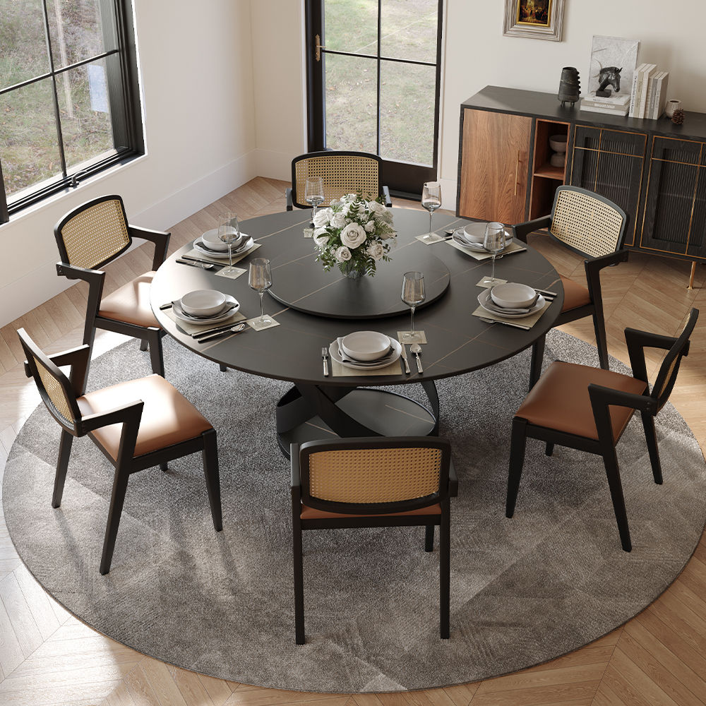 Metal Base Black Sintered Stone Dining Tables
