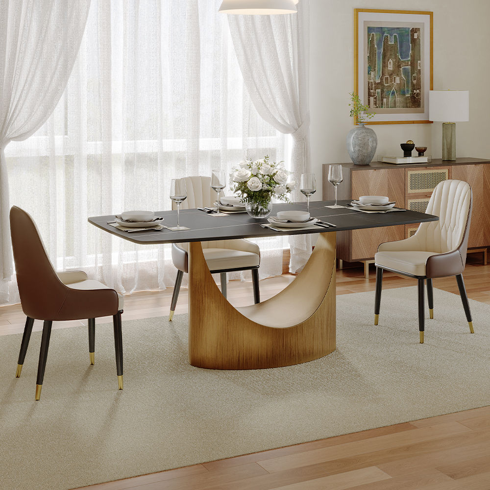 Modern Luxury Matte Black Sintered Stone Dining Tables