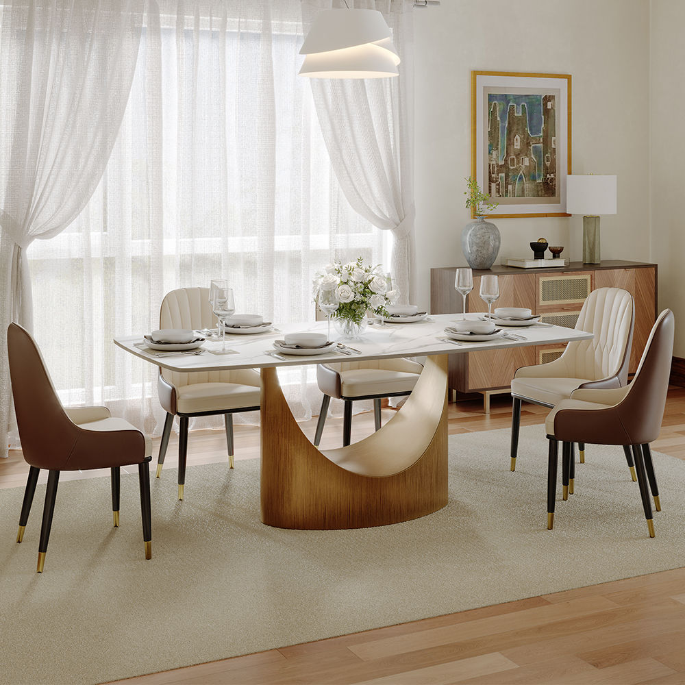Rectangular Matte White Sintered Stone Dining Tables