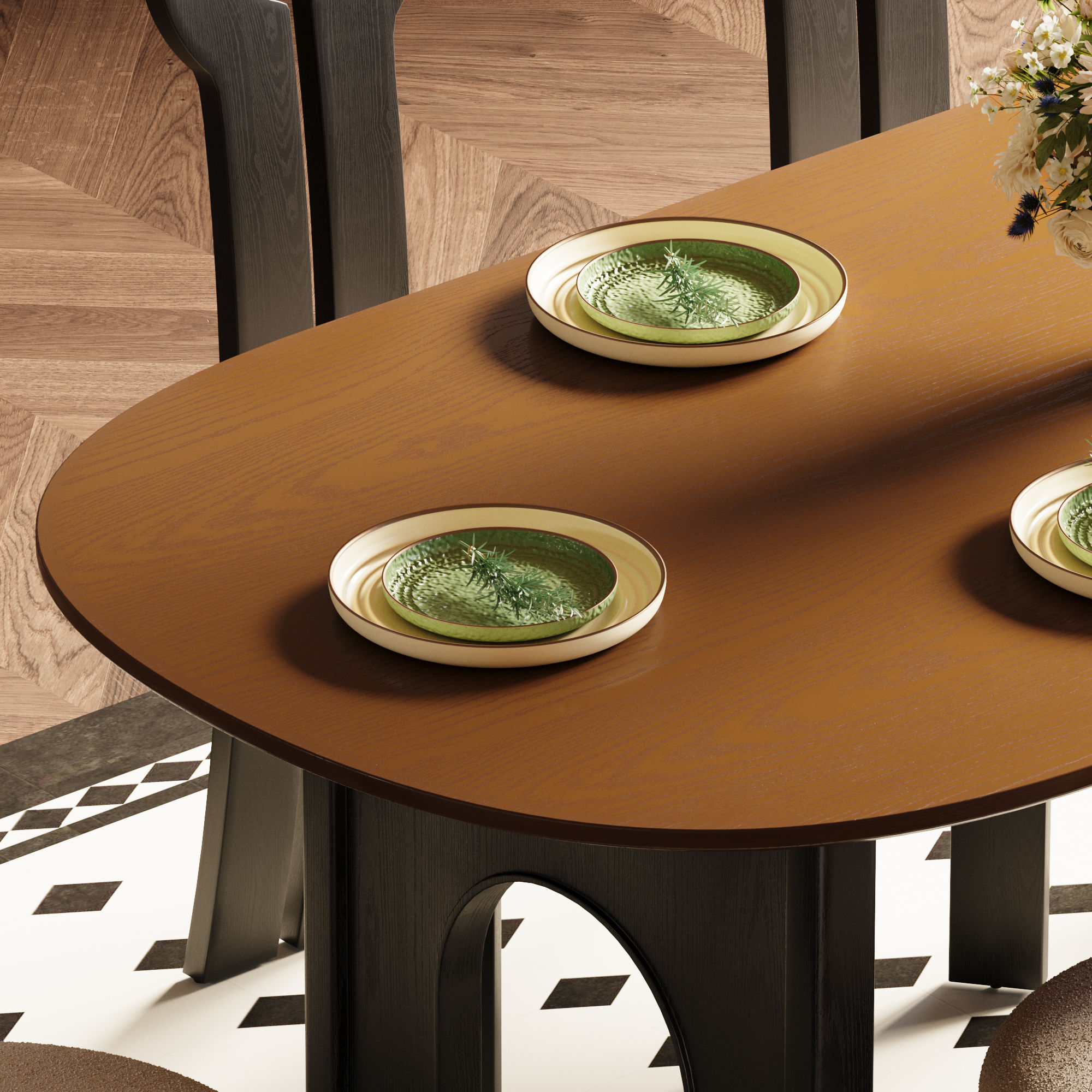 Solid Wood Walnut & Black MDF Dining Tables