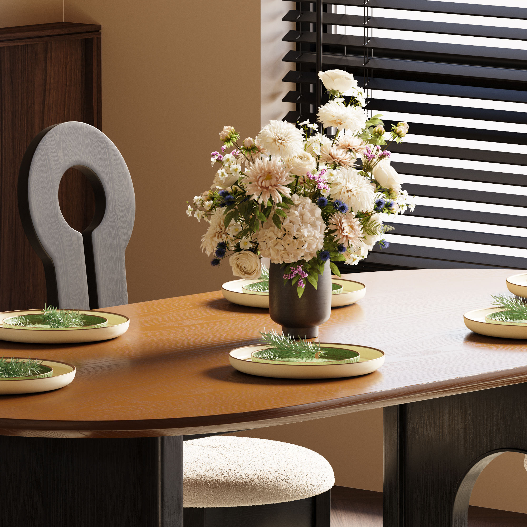Partly Assemble Walnut & Black MDF Dining Tables
