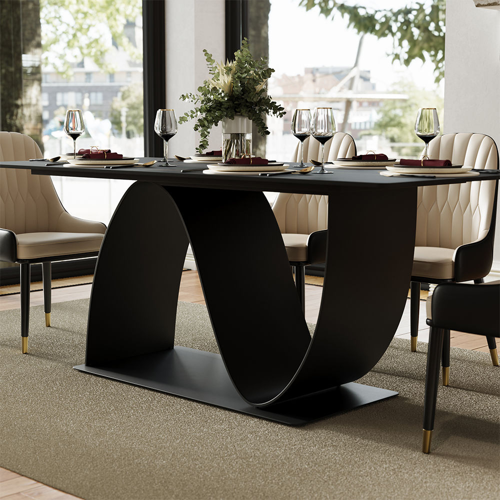 Rectangular Black Sintered Stone Dining Tables