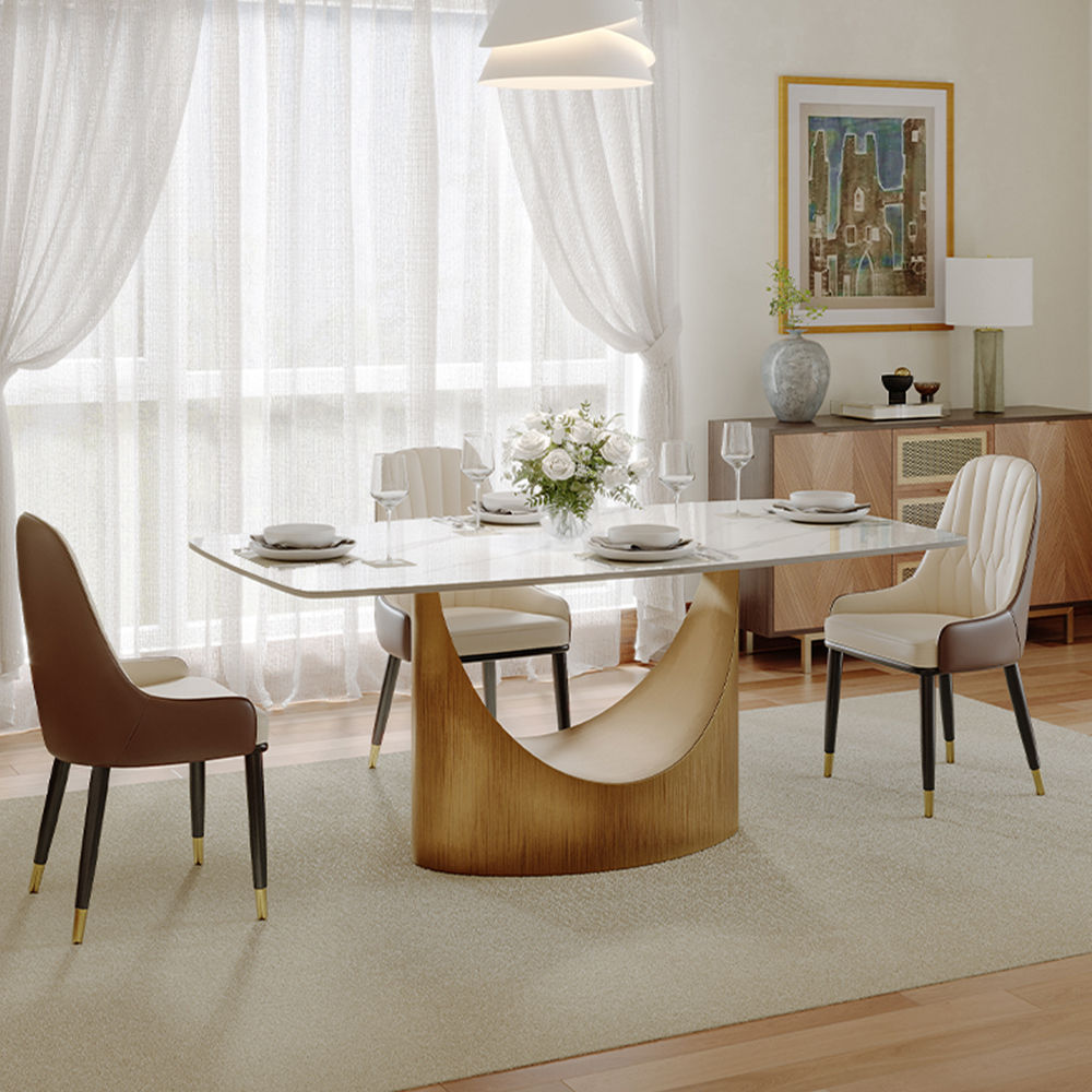 Modern Minimalist Glossy White Sintered Stone Dining Tables