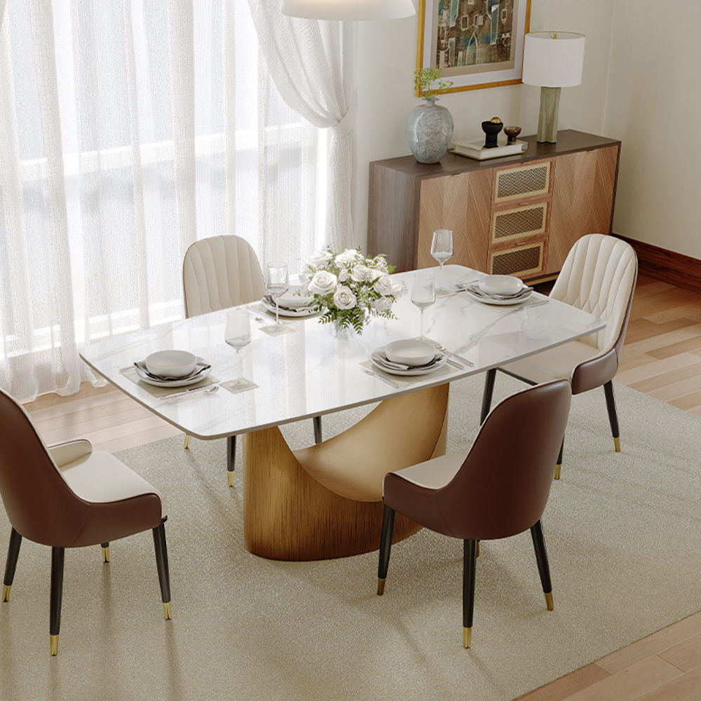 Modern Minimalist Glossy White Sintered Stone Dining Tables
