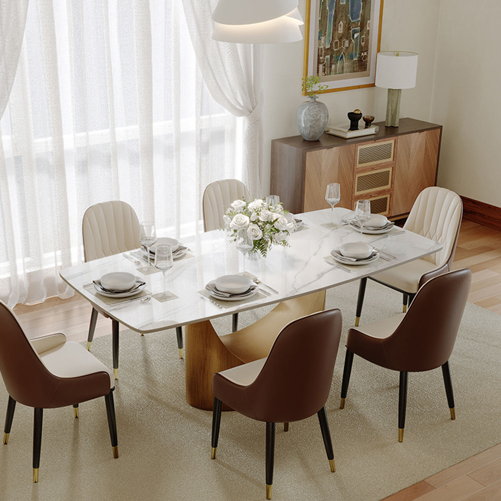 Modern Luxury Glossy White Sintered Stone Dining Tables