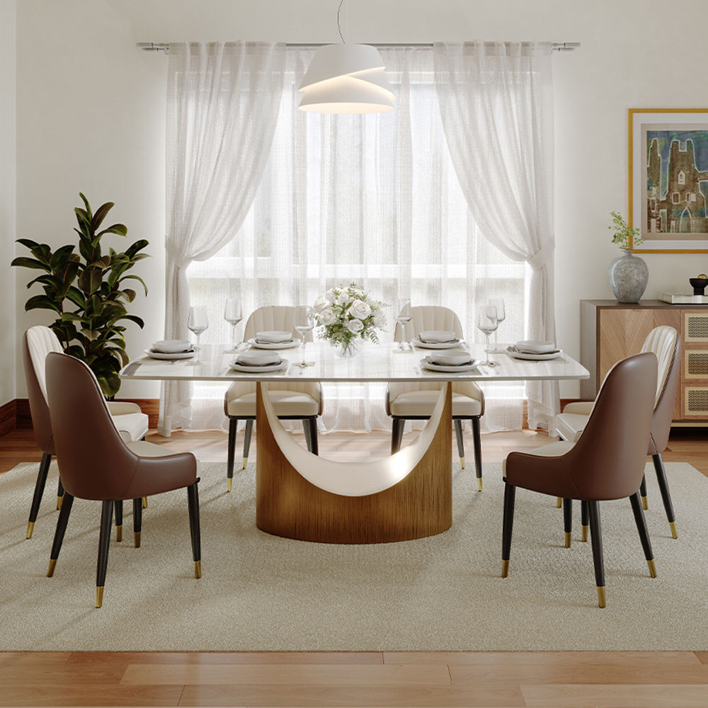 for 6 Glossy White Sintered Stone Dining Tables