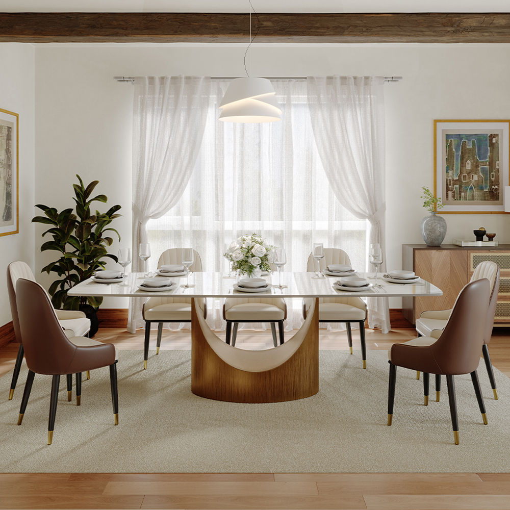 Modern Glossy White Sintered Stone Dining Tables