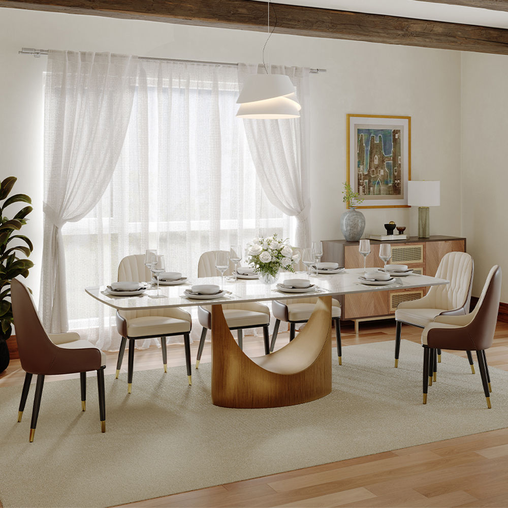 Metal Base Glossy White Sintered Stone Dining Tables