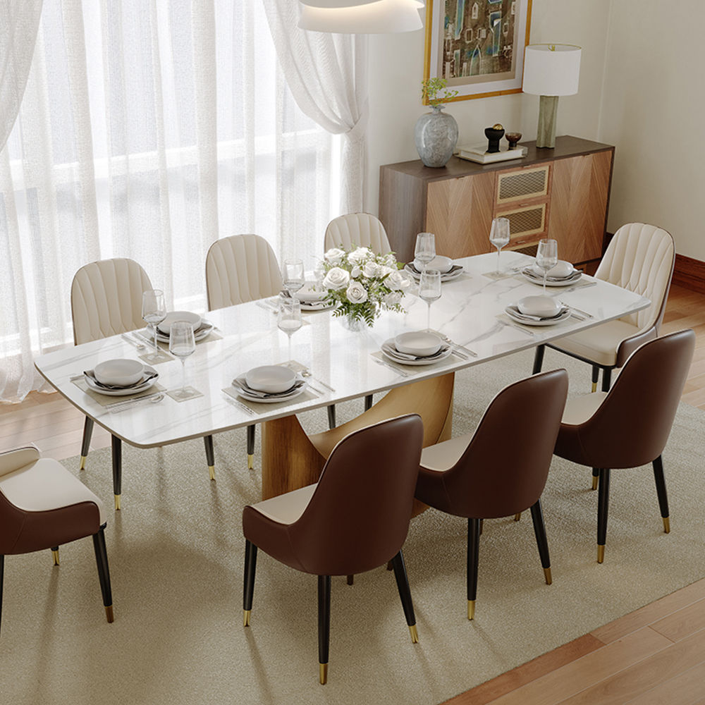 for 6 Glossy White Sintered Stone Dining Tables