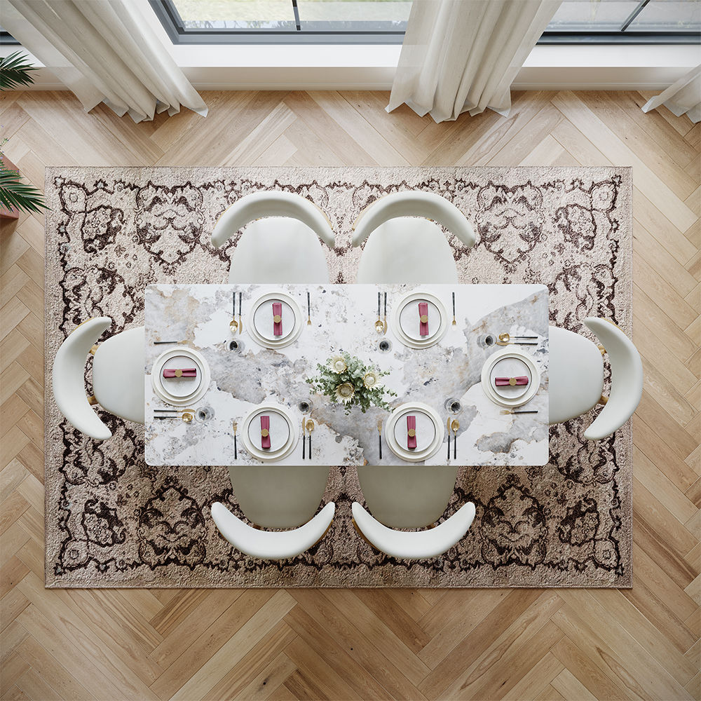 Metal Base Pandora Glossy Sintered Stone Dining Tables