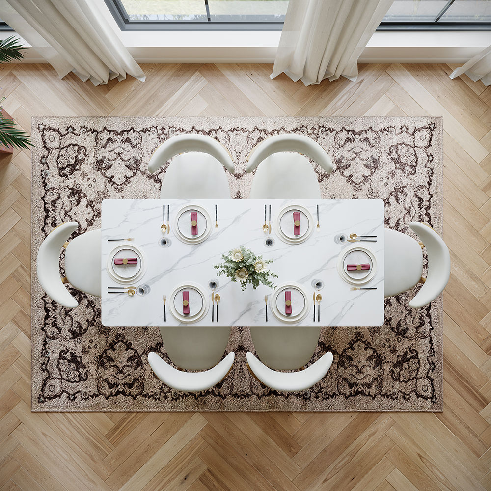 Modern Glossy White Glossy Sintered Stone Dining Tables