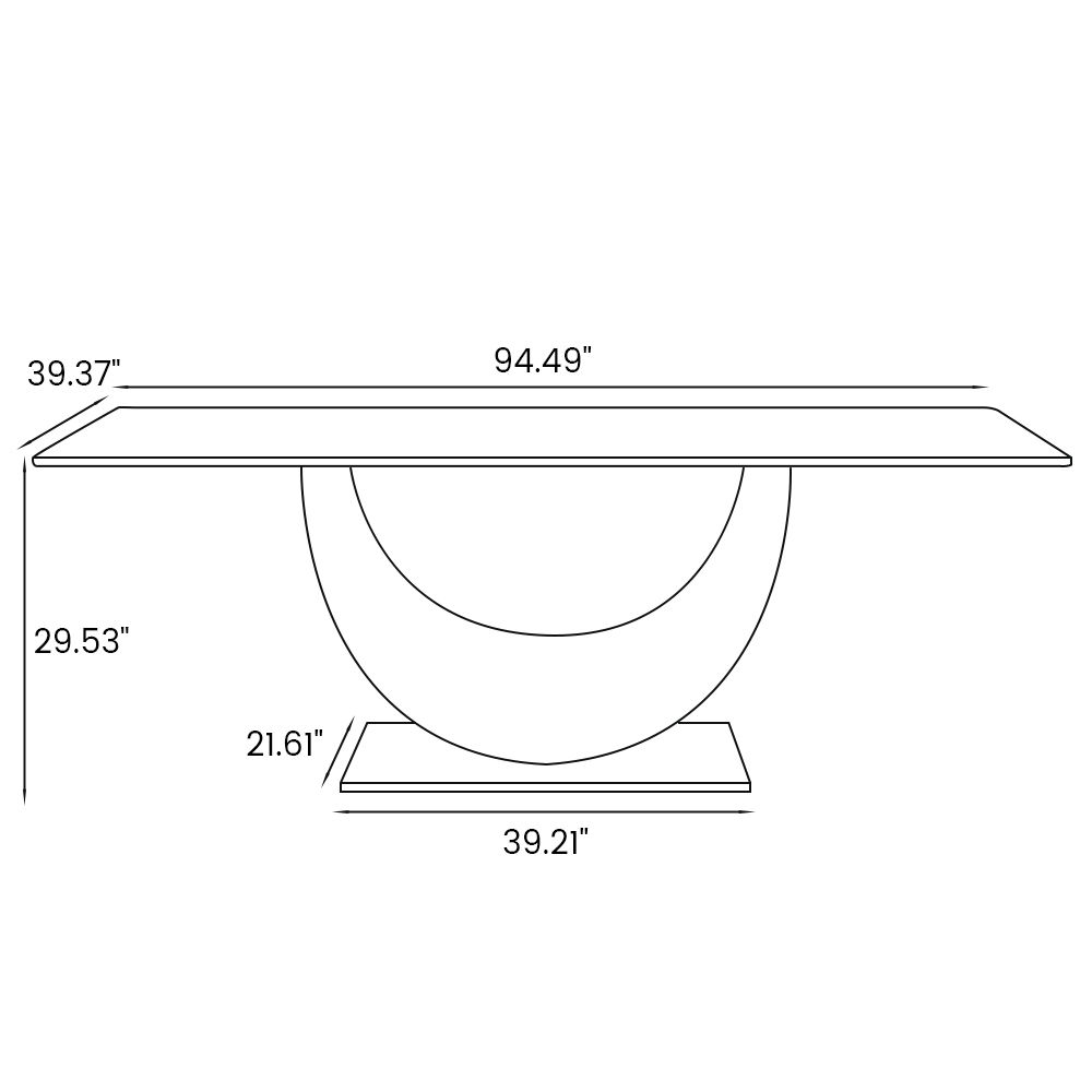 Rectangular White & Silver Glossy Sintered Stone Dining Tables
