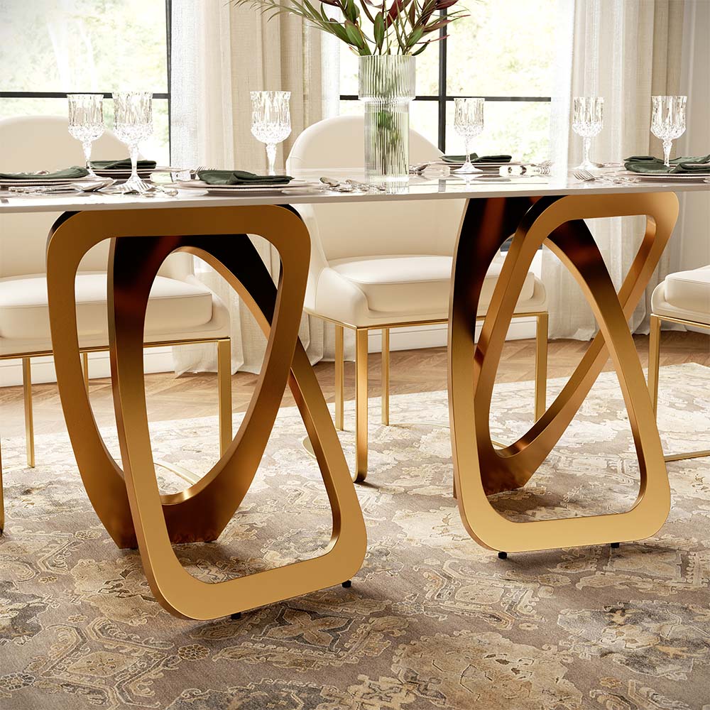Partly Assemble Pandora Glossy Sintered Stone Dining Tables