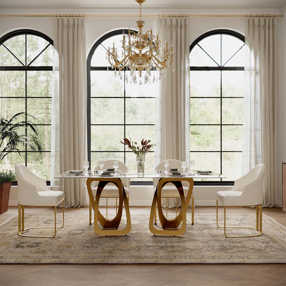 Partly Assemble Pandora Glossy Sintered Stone Dining Tables