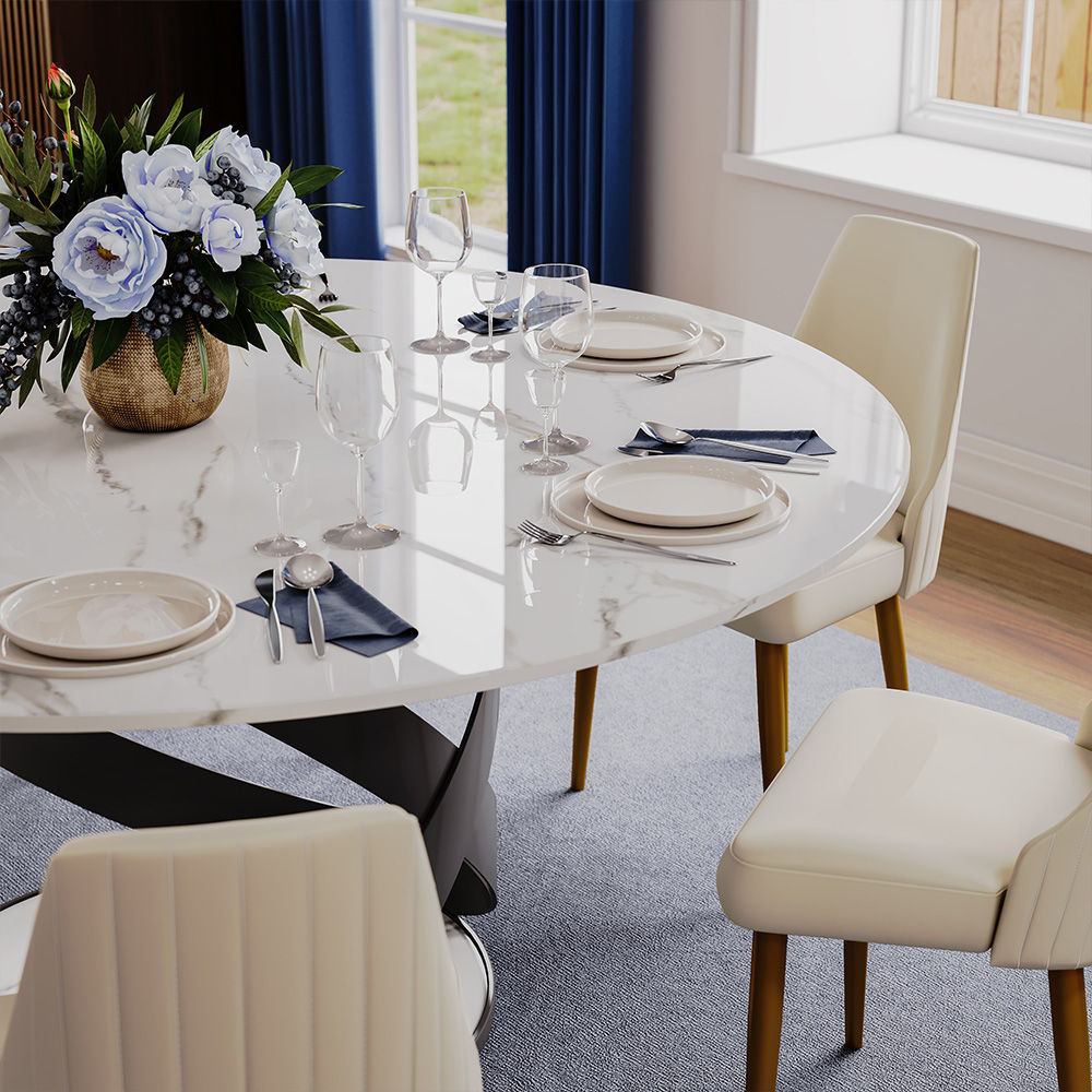 Metal Base White & Black Sintered Stone Dining Tables