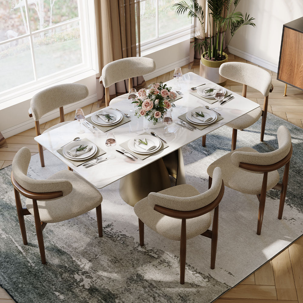 Modern White & Bronze Sintered Stone Dining Tables