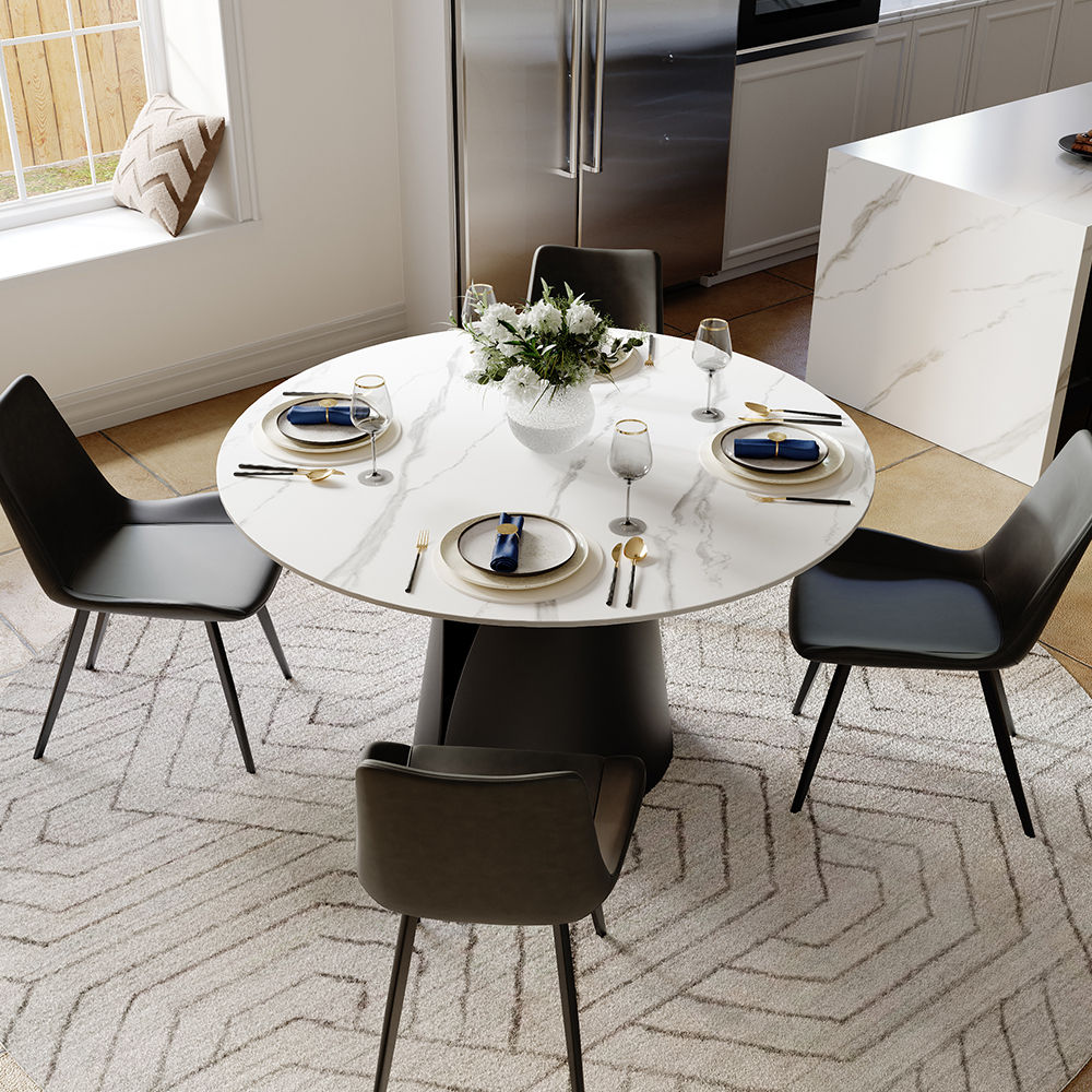 Partly Assemble Matte White Sintered Stone Dining Tables