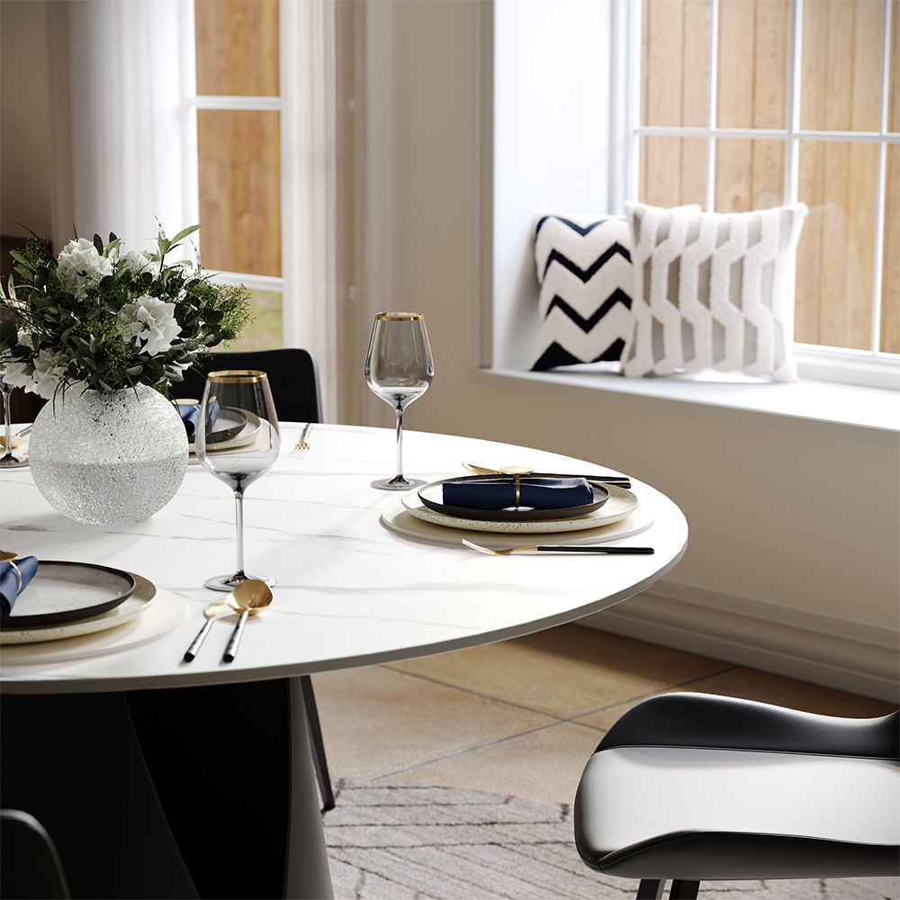 Metal Base Matte White Sintered Stone Dining Tables