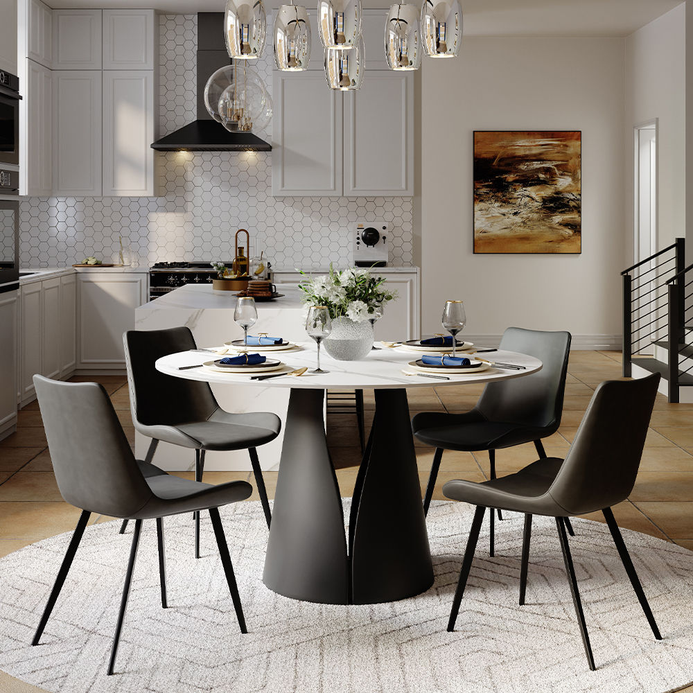 Partly Assemble Matte White Sintered Stone Dining Tables