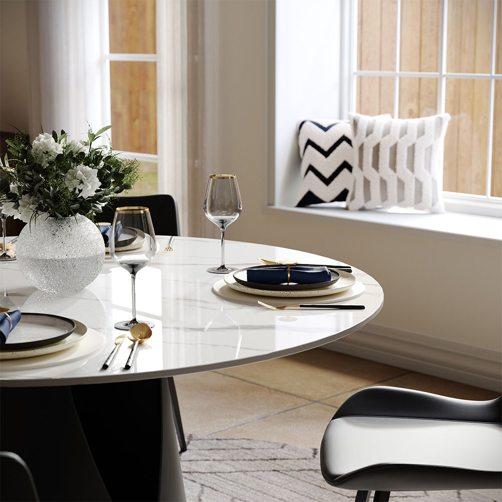 without Lazy Susan Glossy White Sintered Stone Dining Tables