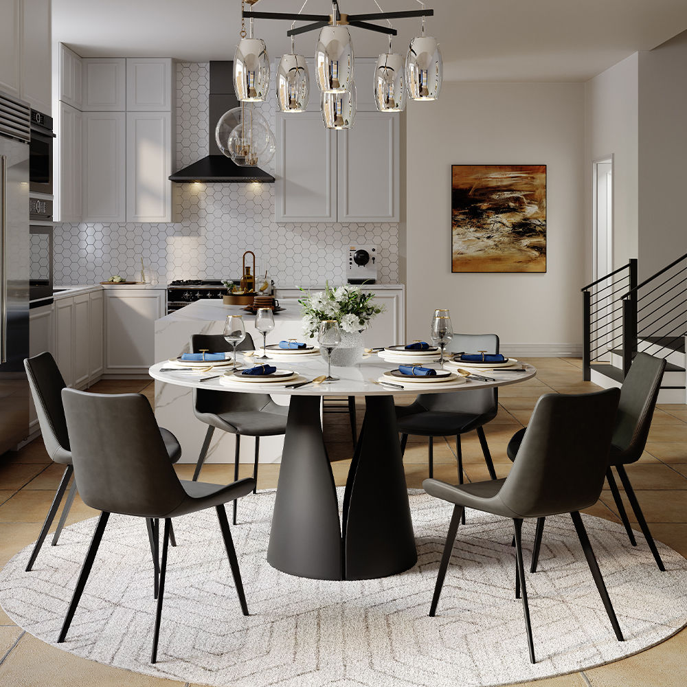 Partly Assemble Glossy White Sintered Stone Dining Tables