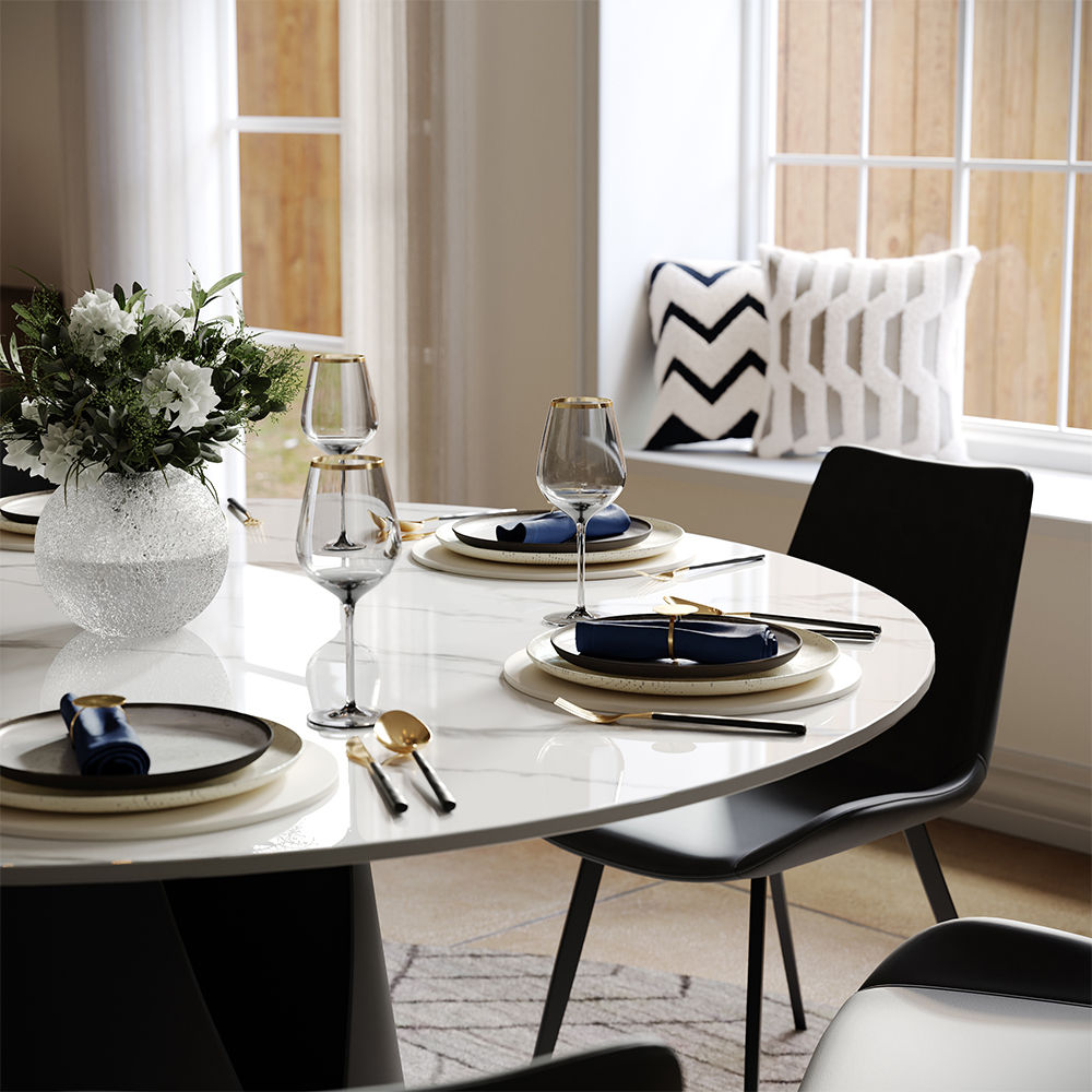 for 4 Glossy White Sintered Stone Dining Tables