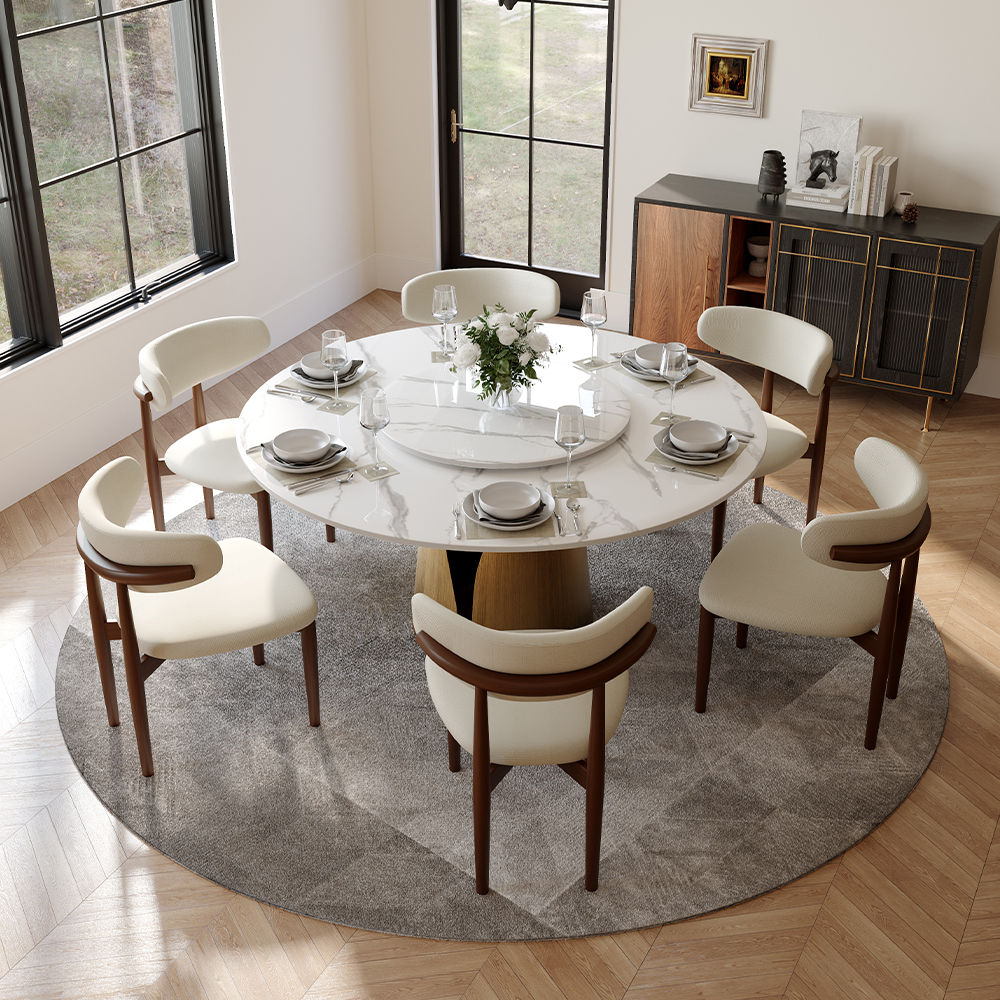 Round White & Bronze Sintered Stone Dining Tables