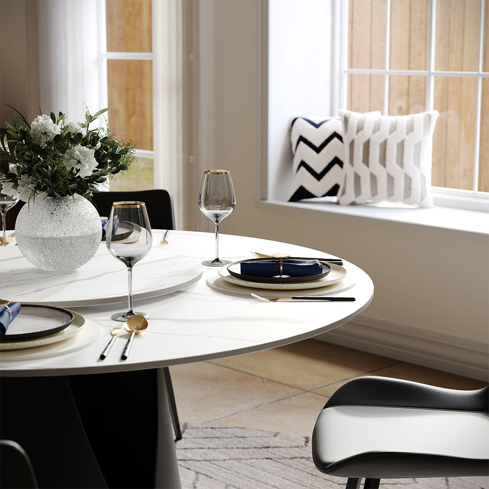 without Lazy Susan Matte White Sintered Stone Dining Tables