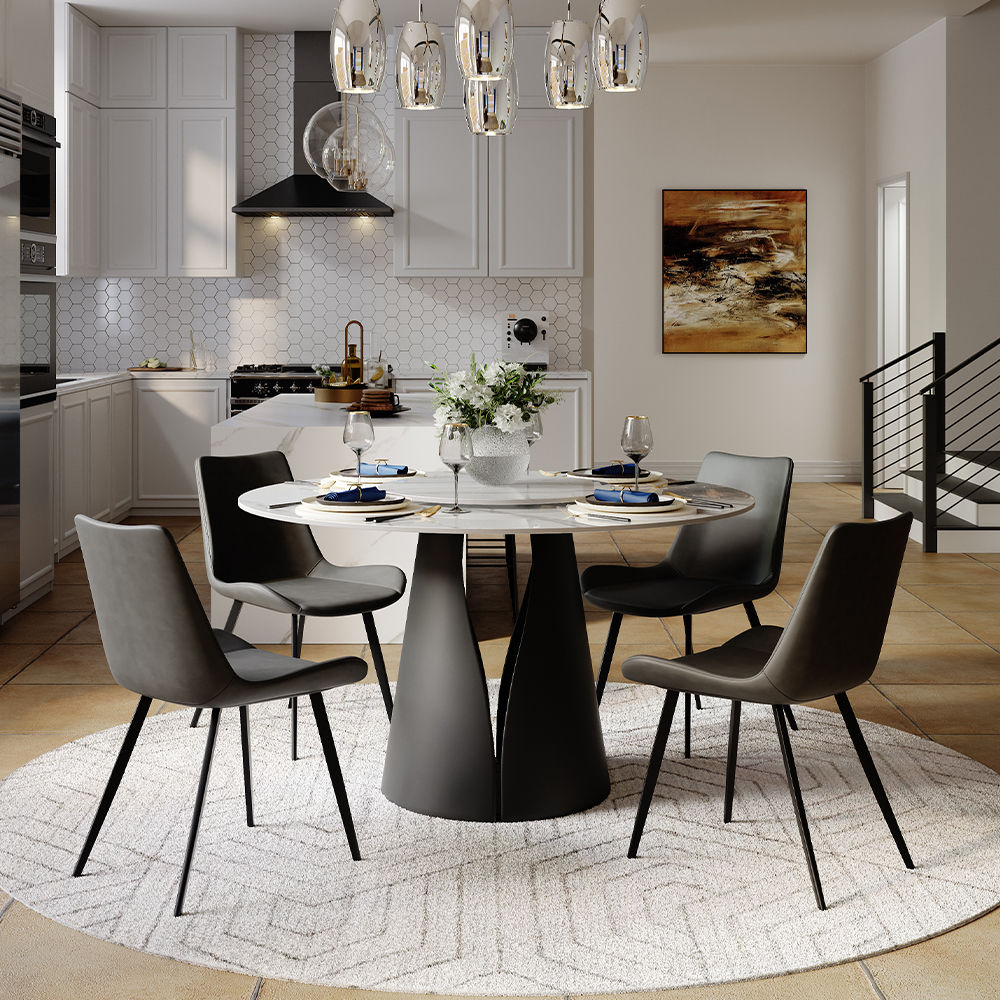 Partly Assemble Glossy White Sintered Stone Dining Tables
