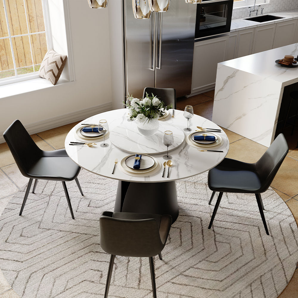 for 4 Glossy White Sintered Stone Dining Tables