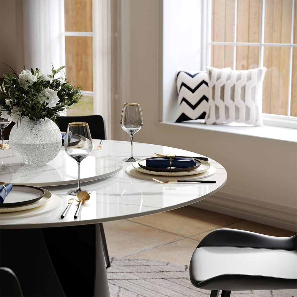 Metal Leg Glossy White Sintered Stone Dining Tables
