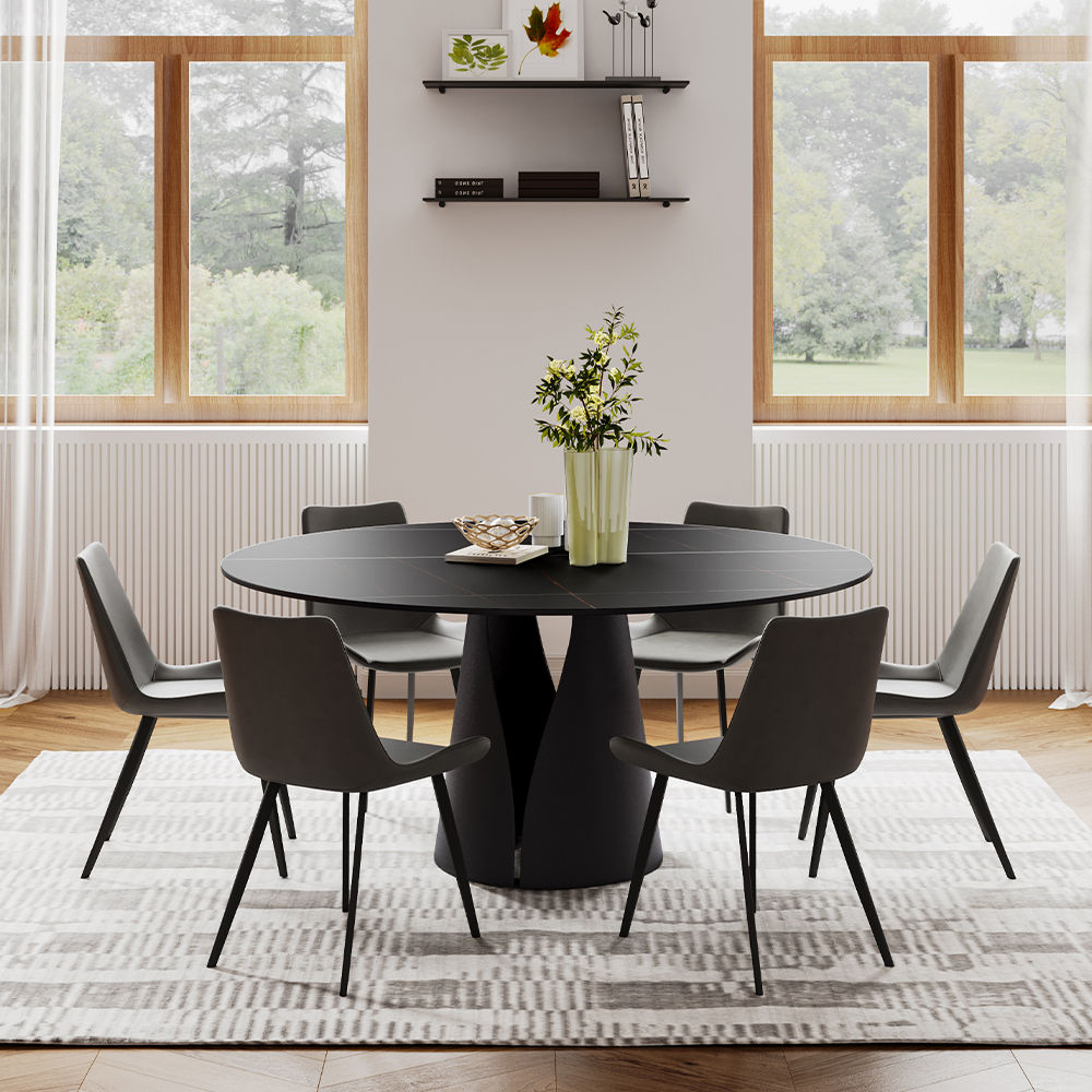 without Lazy Susan Black Sintered Stone Dining Tables