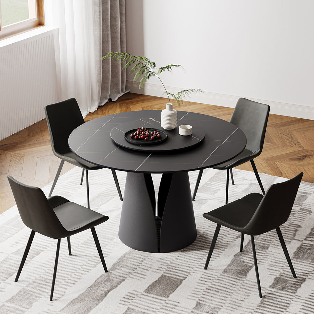 without Lazy Susan Black Sintered Stone Dining Tables