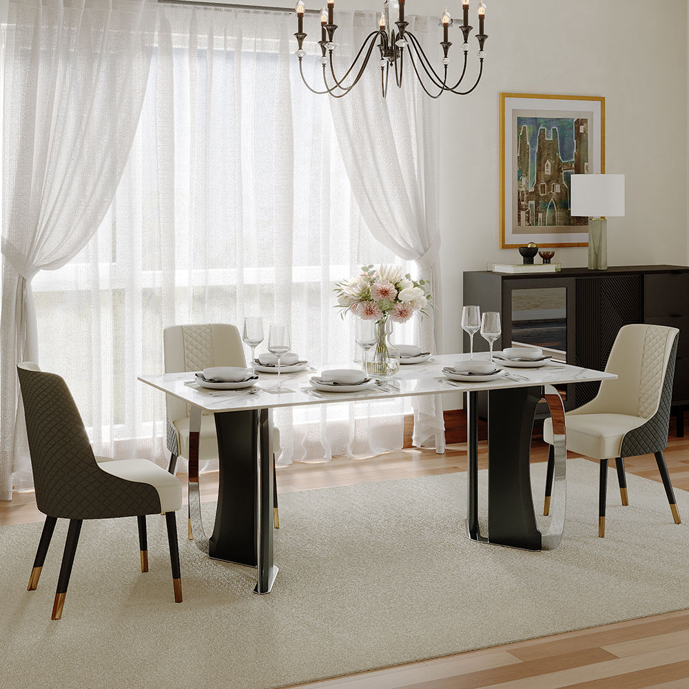 Modern Minimalist White Glossy Sintered Stone Dining Tables