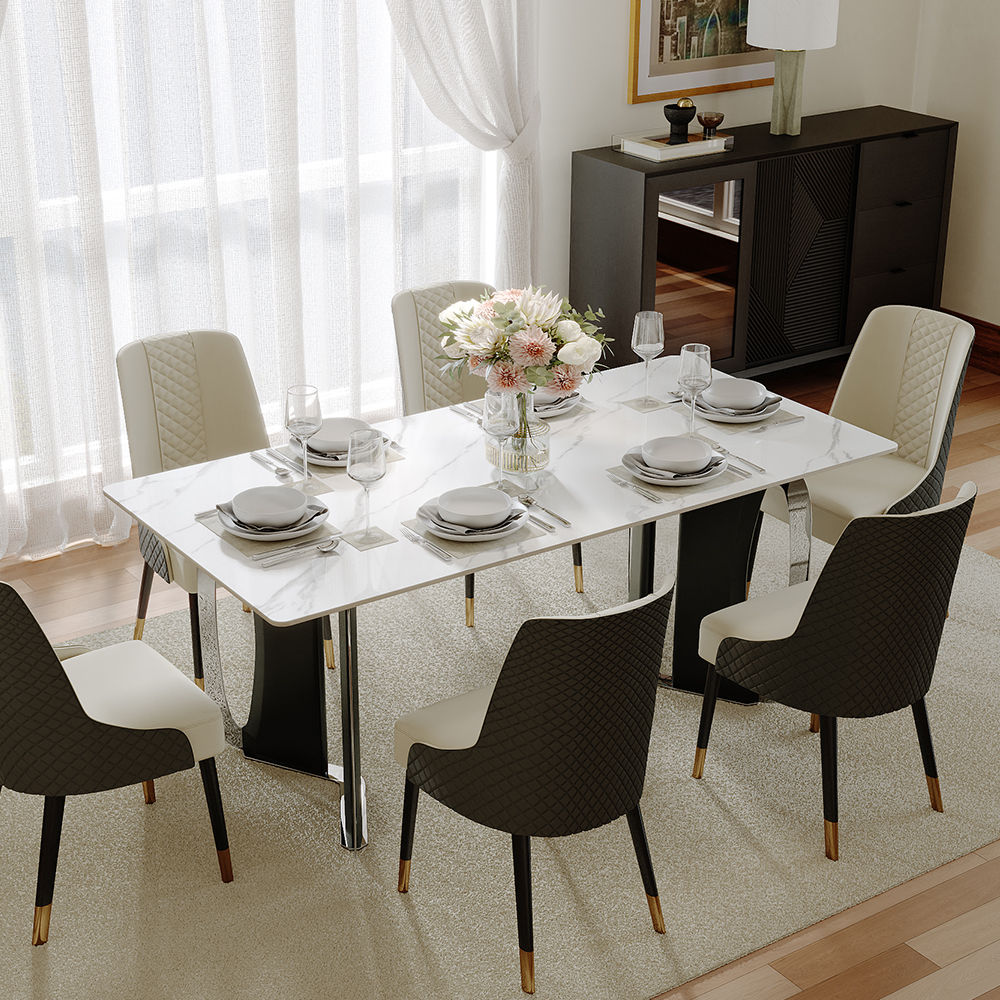 Rectangular White Glossy Sintered Stone Dining Tables