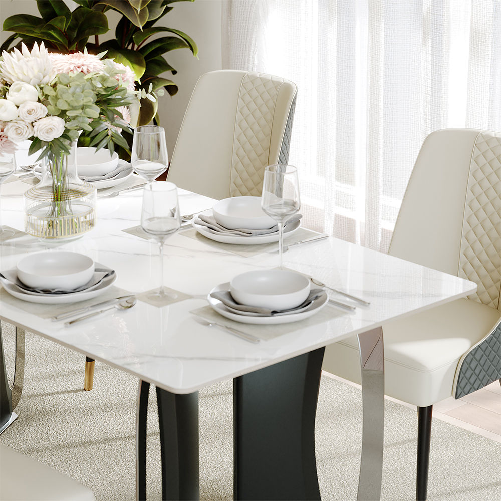 Modern White Glossy Sintered Stone Dining Tables