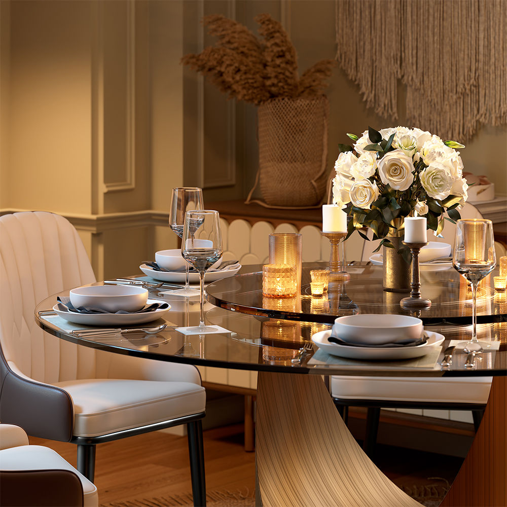Sintered Stone Clear Tempered Glass Dining Tables