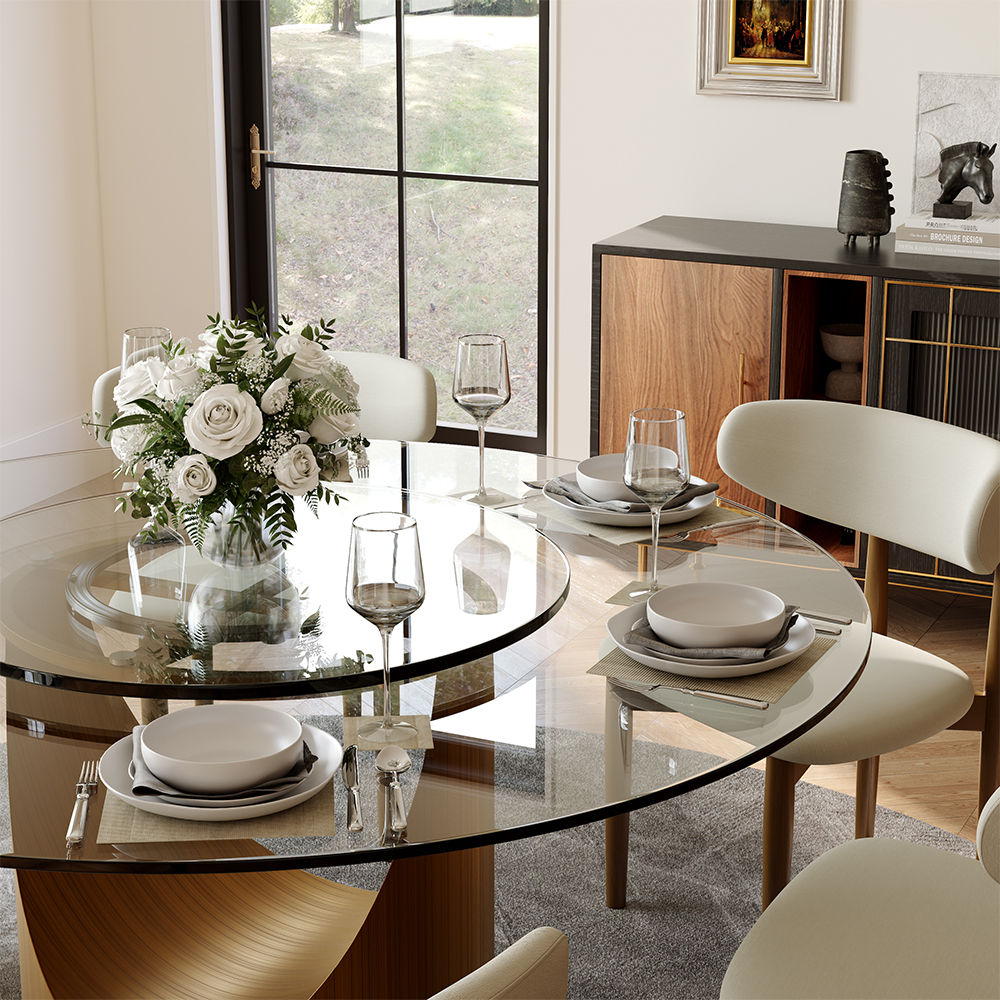 Round Clear Tempered Glass Dining Tables
