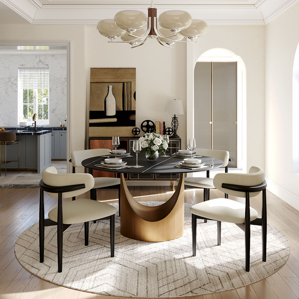 Metal Base Black Sintered Stone Dining Tables