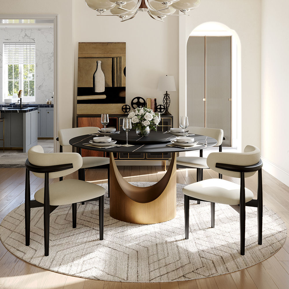 Metal Base Black Sintered Stone Dining Tables