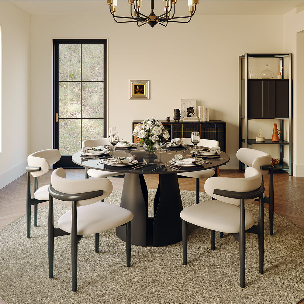 Metal Leg Glossy Black Sintered Stone Dining Tables
