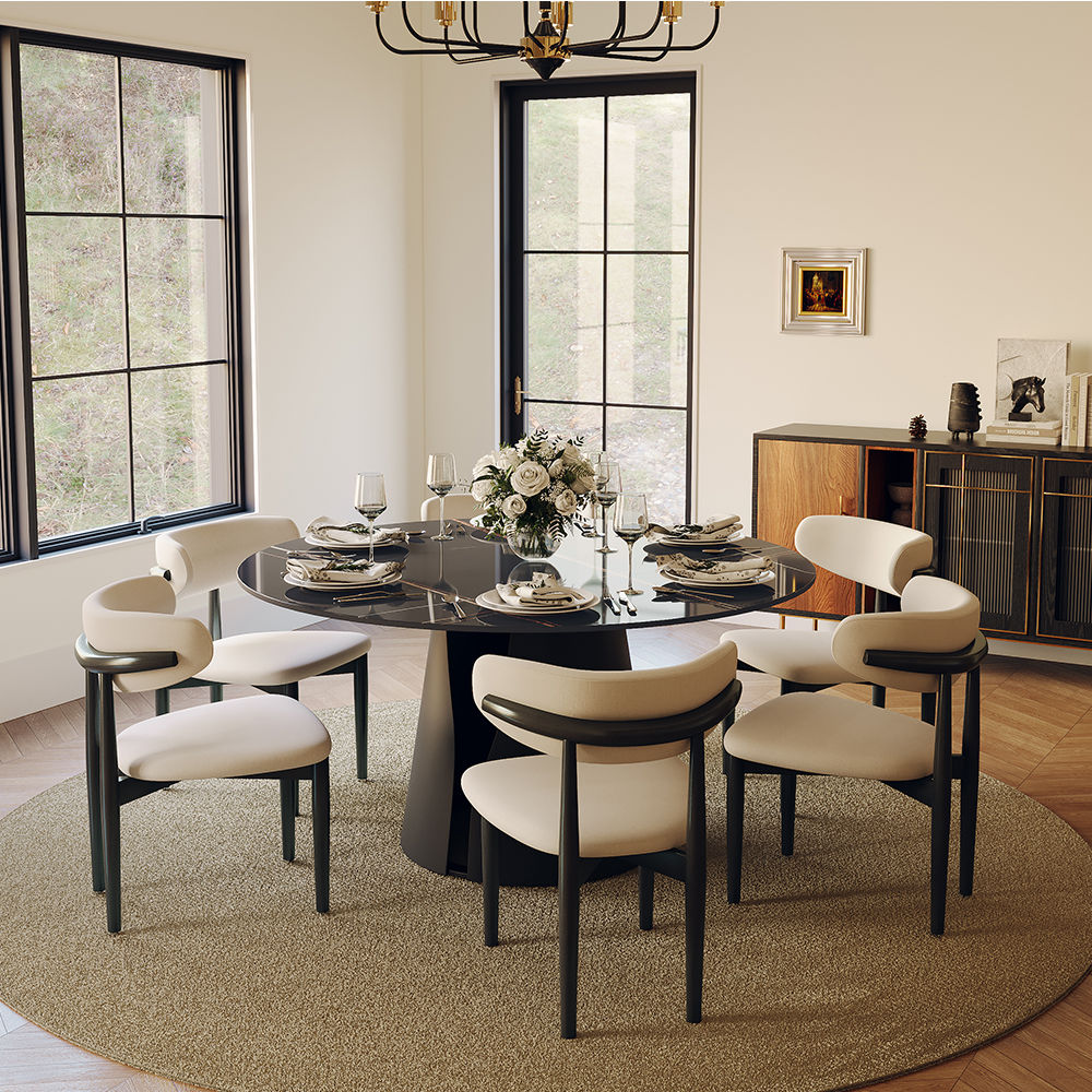for 6 Glossy Black Sintered Stone Dining Tables