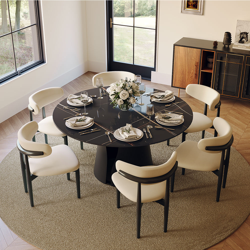 for 6 Glossy Black Sintered Stone Dining Tables