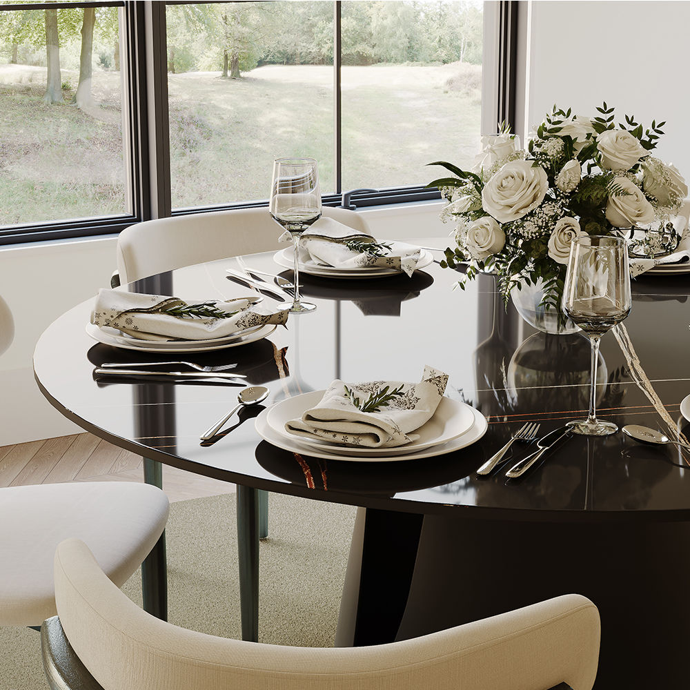 for 6 Glossy Black Sintered Stone Dining Tables