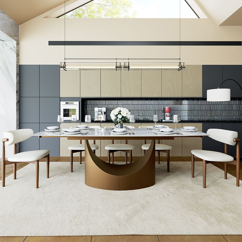 for 8 Glossy White Sintered Stone Dining Tables