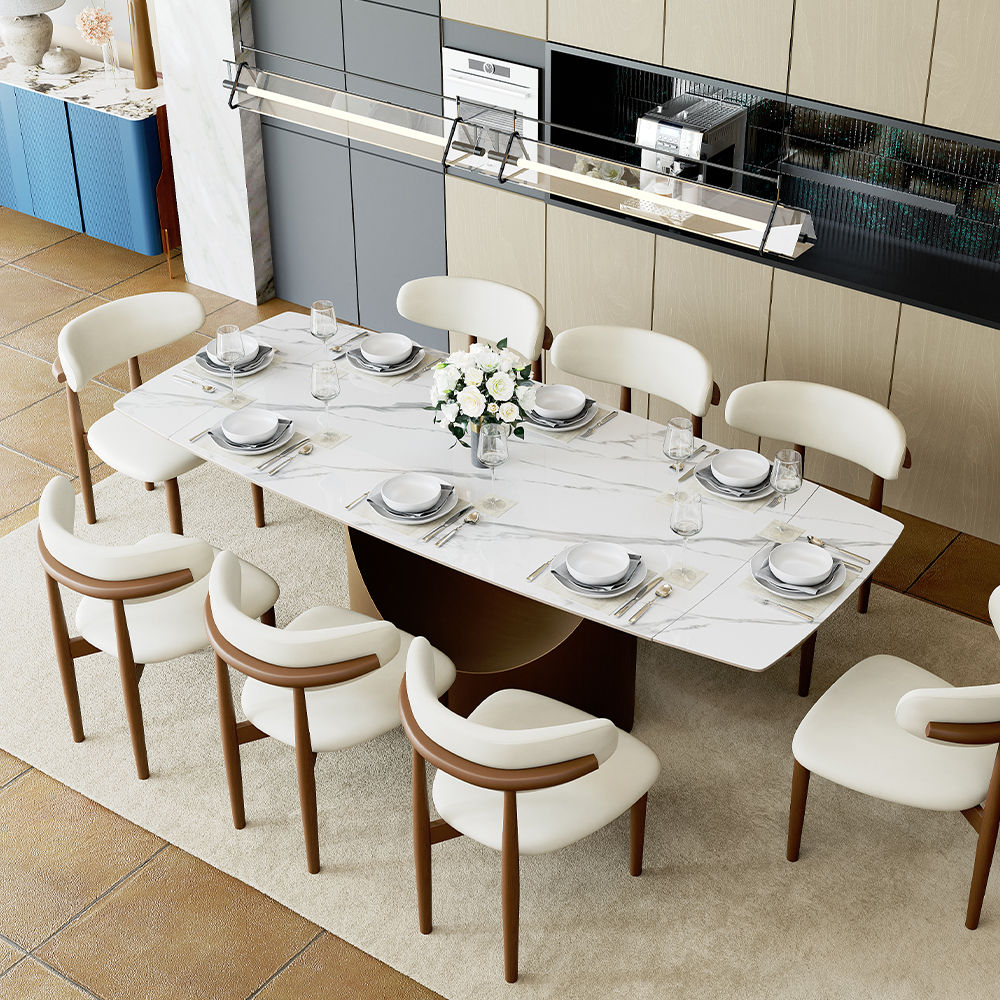 Modern Minimalist Glossy White Sintered Stone Dining Tables