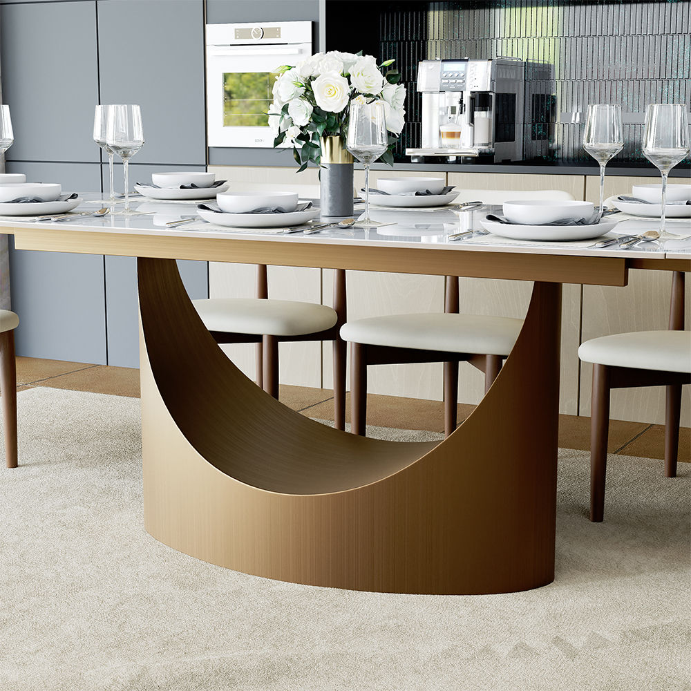 for 8 Glossy White Sintered Stone Dining Tables