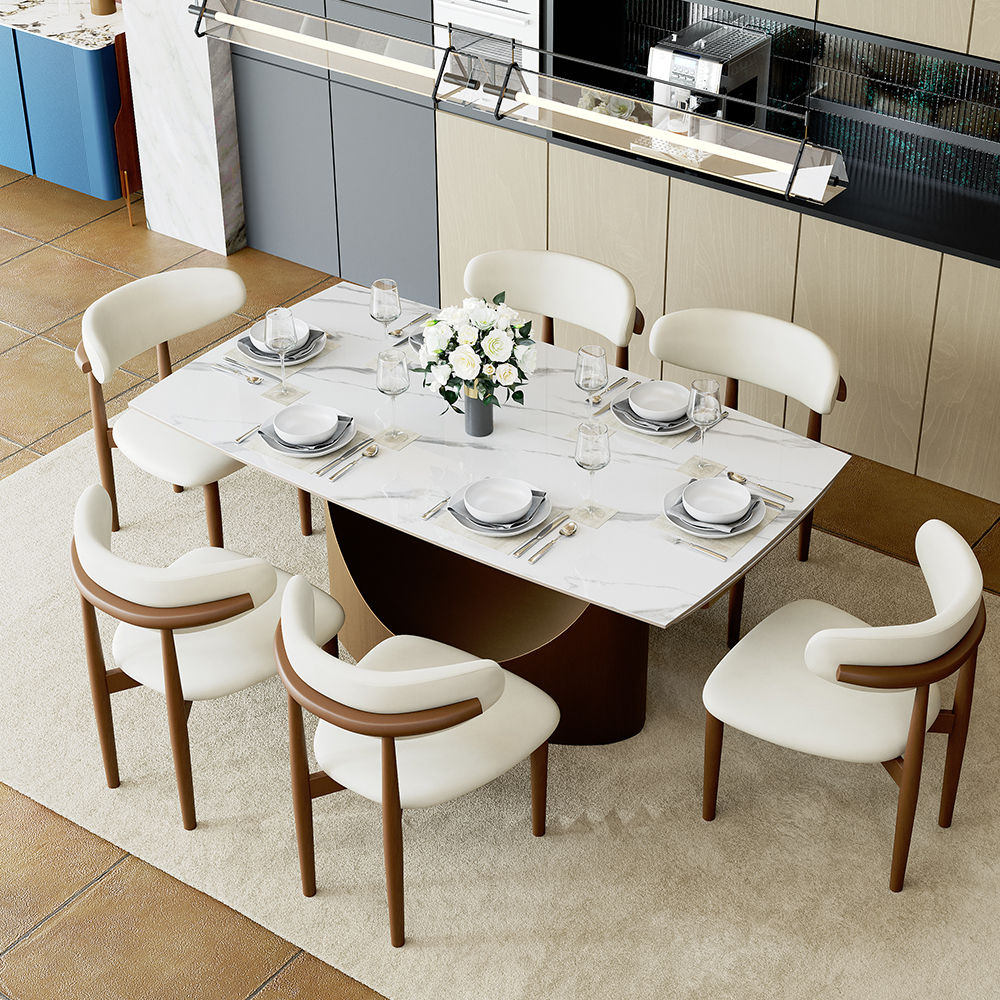 for 8 Glossy White Sintered Stone Dining Tables